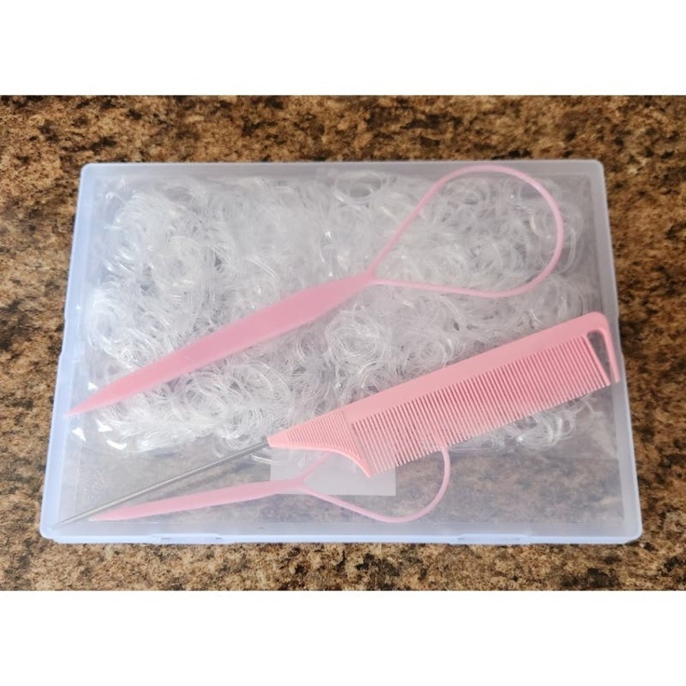 1000pcs Clear Small Rubber Elastics with Hair Loop Styling Tool Set - Picture 2 of 4